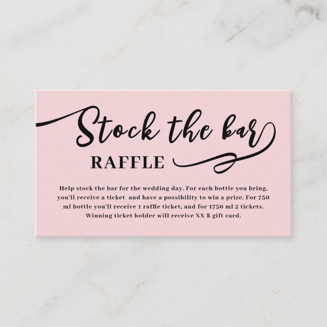 Tarjeta De Recepción Blush Pink Script Stock the bar Bridal Shower  (Anverso)