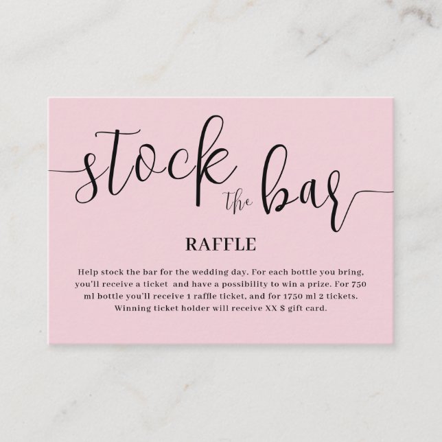 Tarjeta De Recepción Blush Pink Stock the bar Bridal Shower  (Anverso)
