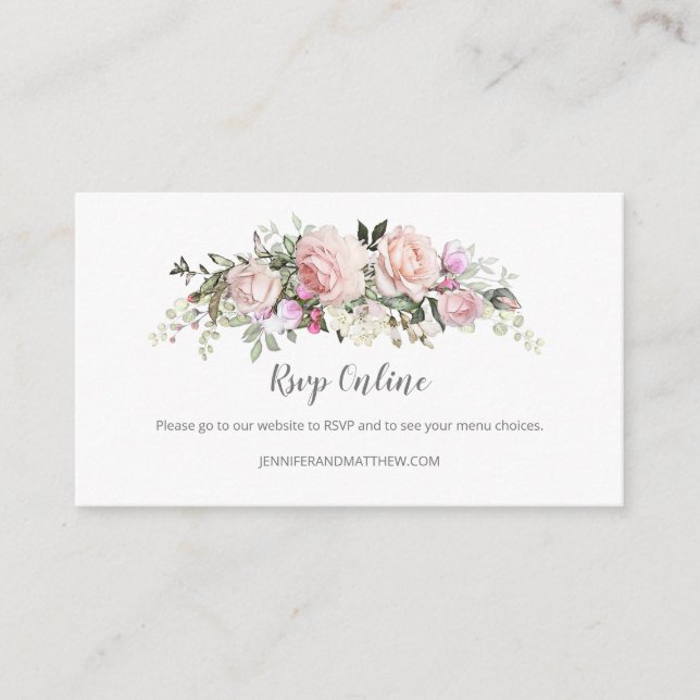 Tarjeta De Recepción Blush Pink Sweetheart Roses Online RSVP | (Anverso)