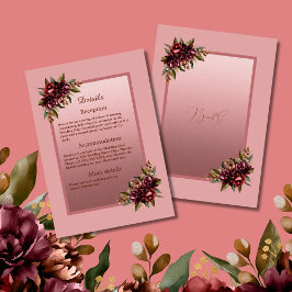 Tarjeta De Recepción Blush Rose Gold Script - Burgundy floral wedding