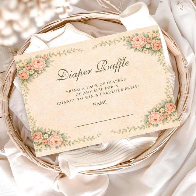 Tarjeta De Recepción Blush Sage Floral Garden Diapper Raffle (Subido por el creador)