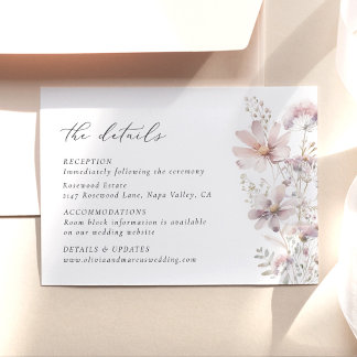 Tarjeta De Recepción Blush Wildflower Floral Wedding Details
