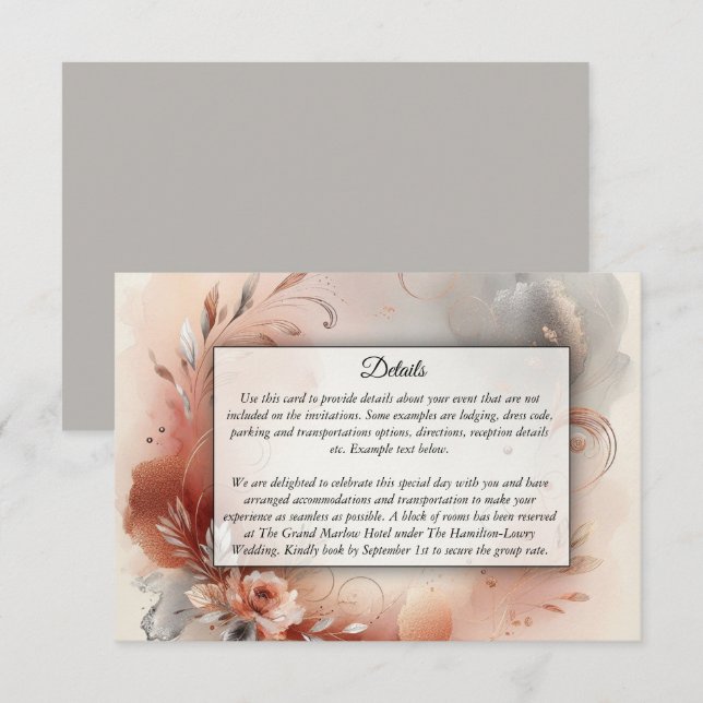 Tarjeta De Recepción Blushing Petals and Silver Swirls Wedding (Anverso / Reverso)