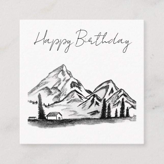 Tarjeta De Recepción boceto en blanco y negro de montañas (Anverso)