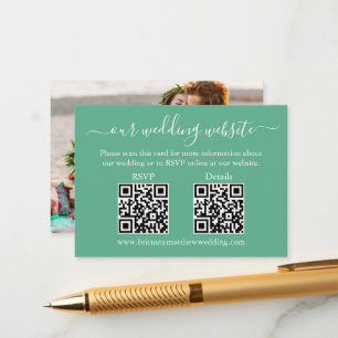 Tarjeta De Recepción Boda 2 QR Detalles de RSVP Foto Mint Verde