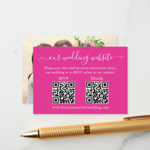 Tarjeta De Recepción Boda 2 QR Detalles de RSVP Foto Rosa caliente