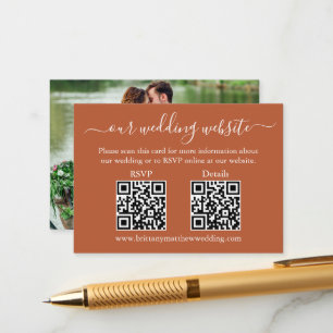 Tarjeta De Recepción Boda 2 QR Detalles de RSVP Foto Terracota