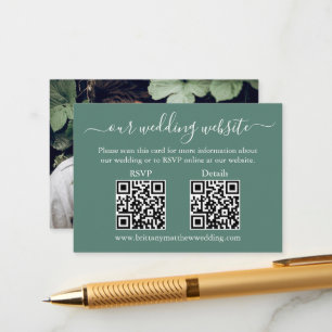 Tarjeta De Recepción Boda 2 QR RSVP Detalles Foto Eucalyptus Green