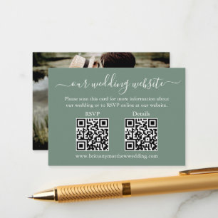 Tarjeta De Recepción Boda 2 QR RSVP Detalles Foto Sage Green