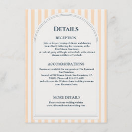 Tarjeta De Recepción Boda a rayas de melocotón y crema