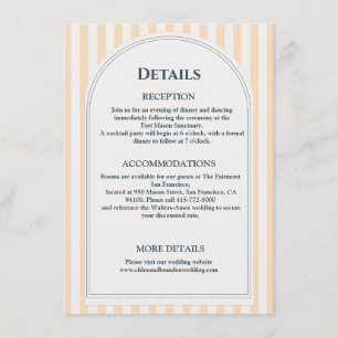 Tarjeta De Recepción Boda a rayas de melocotón y crema 