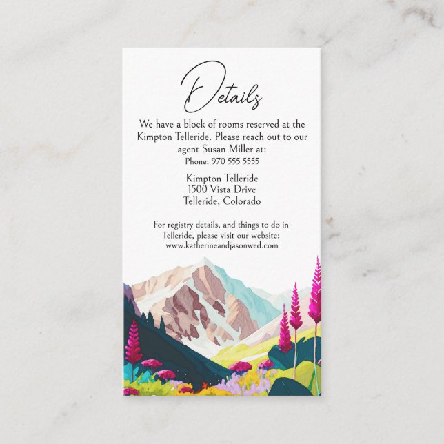 Tarjeta De Recepción Boda acuarela de las montañas Wildflowers (Anverso)