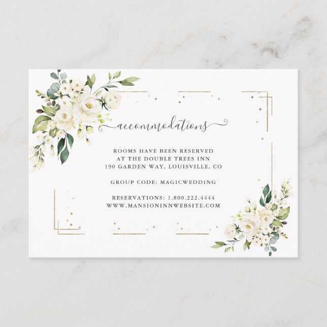 Tarjeta De Recepción Boda acuarela de oro floral blanco (Anverso)