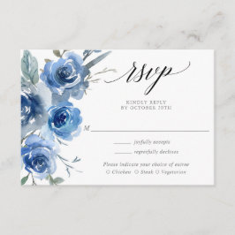 Tarjeta De Recepción Boda acuarela floral azul marino RSVP