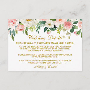 Tarjeta De Recepción Boda acuarela rosa Rubor Floral Gold