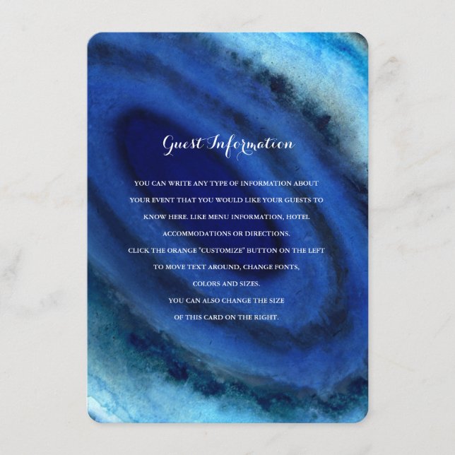 Tarjeta De Recepción Boda Agate azul Insertar (Anverso)