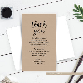 Tarjeta De Recepción Boda Agradecimiento, Marrón Kraft Rústico Moderno 