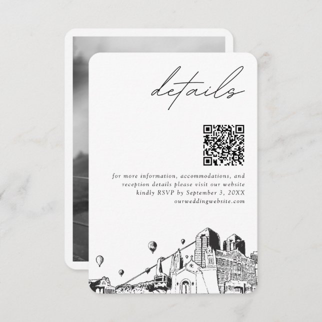 Tarjeta De Recepción Boda Albuquerque Detalles modernos Código QR (Anverso / Reverso)