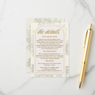 Tarjeta De Recepción Boda Antigüa Bohemia Toile Verde Salvia