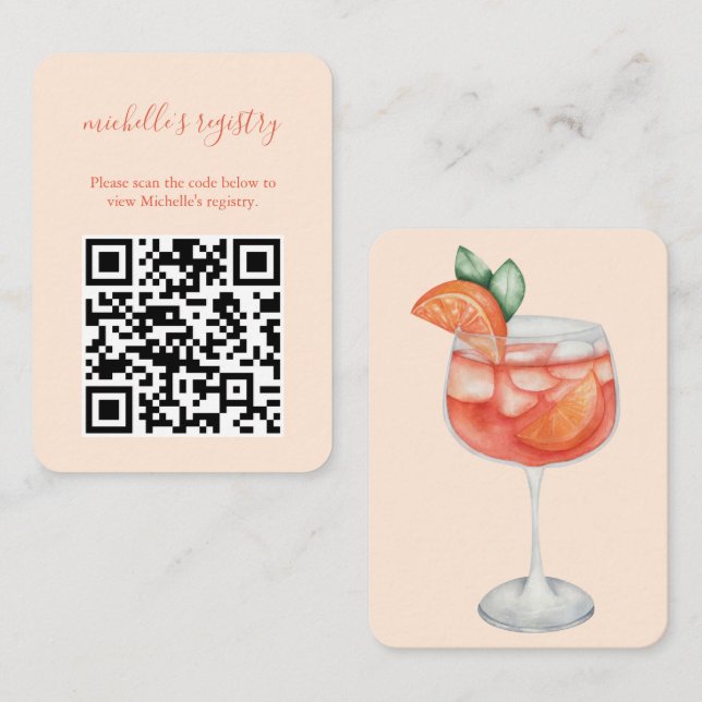 Tarjeta De Recepción Boda Aperol Spritz BridalShower Detalles Código QR (Anverso / Reverso)