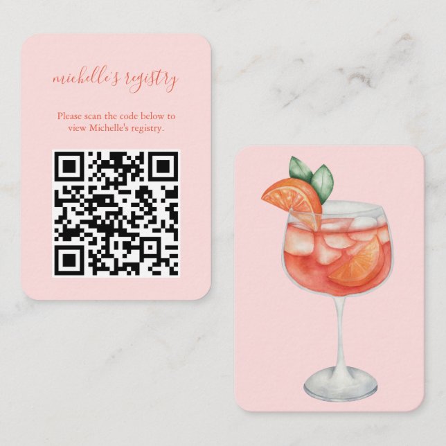 Tarjeta De Recepción Boda Aperol Spritz BridalShower Detalles Código QR (Anverso / Reverso)