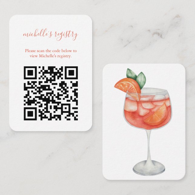 Tarjeta De Recepción Boda Aperol Spritz BridalShower Detalles Código QR (Anverso / Reverso)