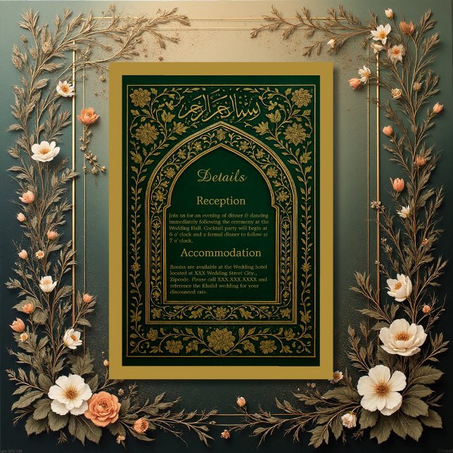 Tarjeta De Recepción Boda Arabe de oro Esmeralda (Subido por el creador)