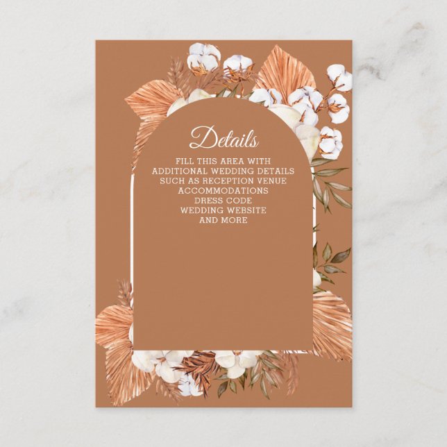 Tarjeta De Recepción Boda arcaico de Terracota Rústica Boho Pampas (Anverso)