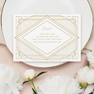 Tarjeta De Recepción Boda Art Deco de Diamante Blanco y Oro