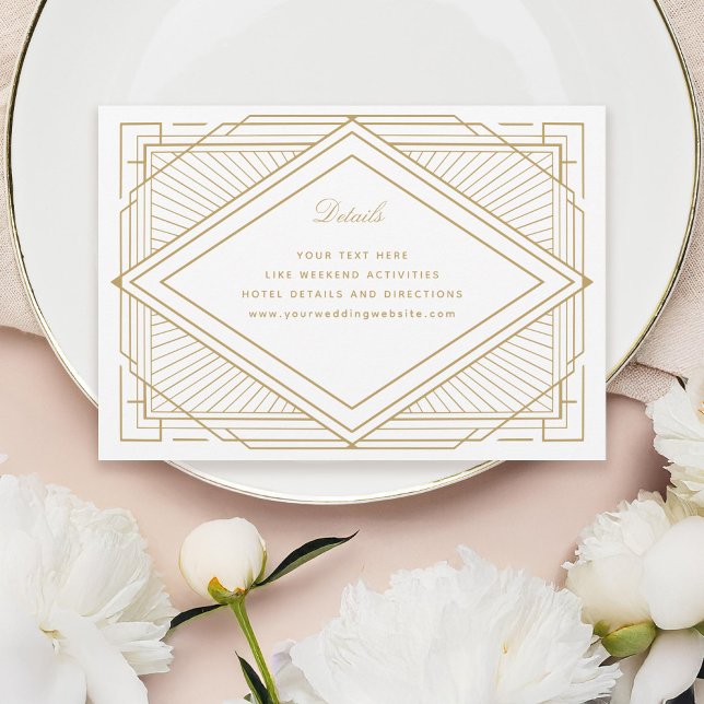 Tarjeta De Recepción Boda Art Deco de Diamante Blanco y Oro (Subido por el creador)
