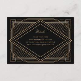 Tarjeta De Recepción Boda Art Deco de Diamante Negro y Oro