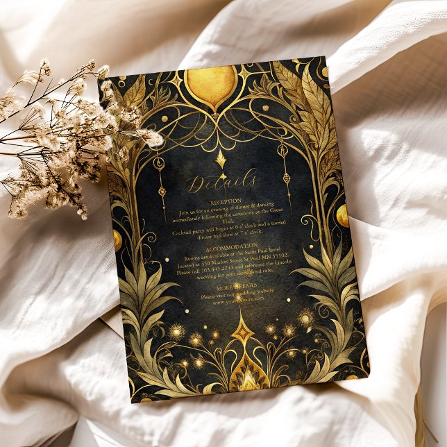 Tarjeta De Recepción Boda Art Nouveau de oro negro (Subido por el creador)