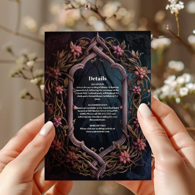 Tarjeta De Recepción Boda Art Nouveau floral gótica de Halloween (Subido por el creador)