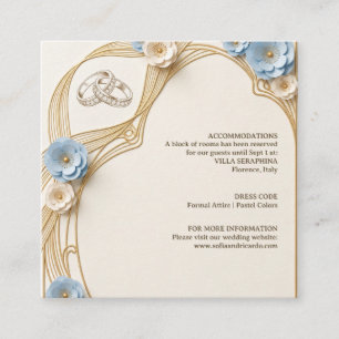 Tarjeta De Recepción Boda Art Nouveau Pastel Azul Oro