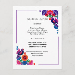 Tarjeta De Recepción Boda Artística Decorativa Folklórica Pájaros y Flo