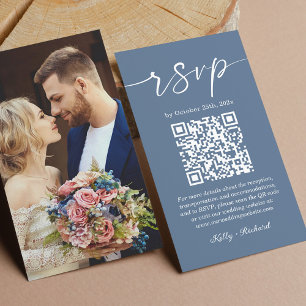 Tarjeta De Recepción Boda azul agitado de presupuesto Código QR RSVP en