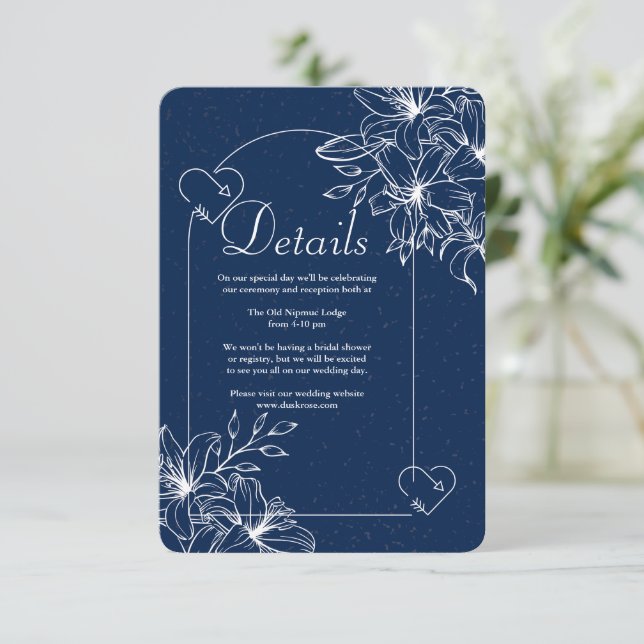 Tarjeta De Recepción Boda Azul de la Marina Clásica Elegante (Anverso de pie)