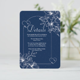 Tarjeta De Recepción Boda Azul de la Marina Clásica Elegante
