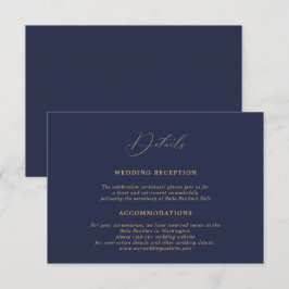 Tarjeta De Recepción Boda azul de la Marina Romántica de Oro