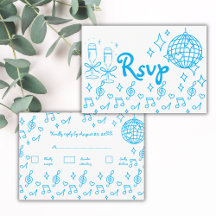 Boda azul dibujada a mano caprichosa RSVP