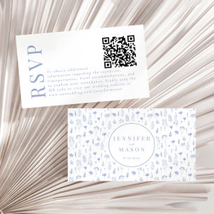 Tarjeta De Recepción Boda azul dulce ligera RSVP QR