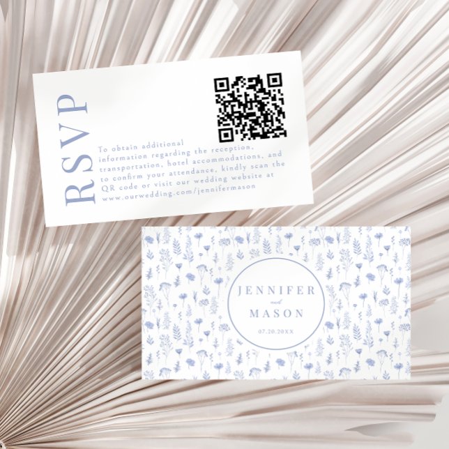 Tarjeta De Recepción Boda azul dulce ligera RSVP QR (Subido por el creador)