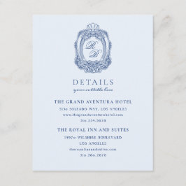 Tarjeta De Recepción Boda azul francés Escudo barroco