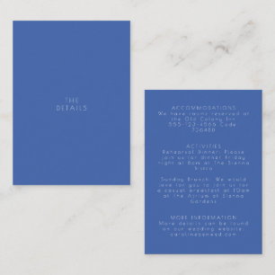 Tarjeta De Recepción Boda azul francés vintage minimalista moderno