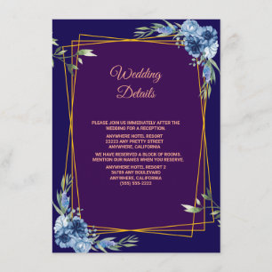 Tarjeta De Recepción Boda Azul Marino Borgoña Dorado Rubor