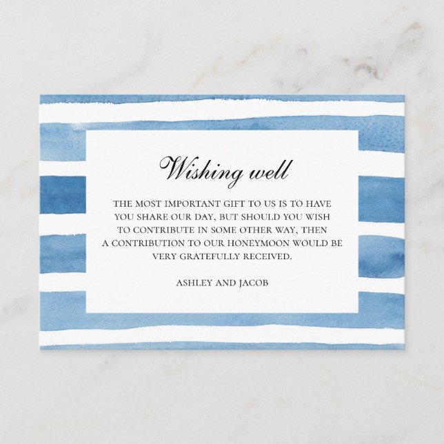 Tarjeta De Recepción Boda azul náutico deseando una buena acuarela (Anverso)