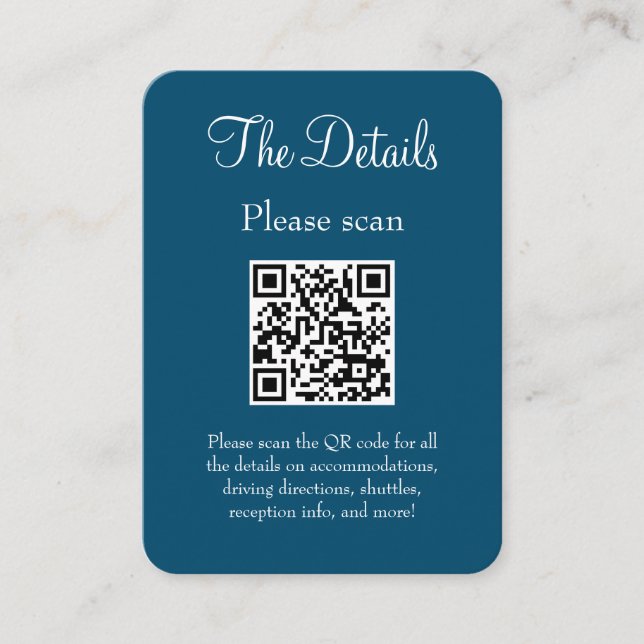 Tarjeta De Recepción Boda azul oceánico moderno simple detalles código  (Anverso)