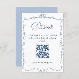 Tarjeta De Recepción Boda azul ornato victoriano Detalles código QR