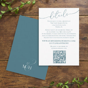 Tarjeta De Recepción Boda azul simple minimalista Detalles del código Q