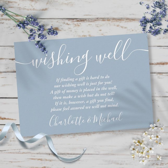 Tarjeta De Recepción Boda azul turbio con guión de firma ideal (Subido por el creador)